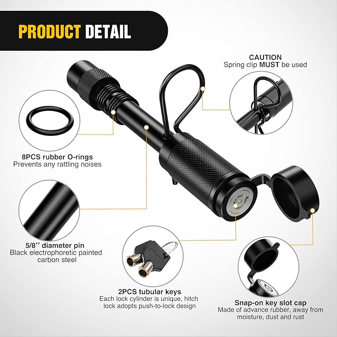 Nilight Trailer Hitch Lock Pin 5/8" Locking Receiver Hitch Pin Keyed Unique Weatherproof Anti-Theft Lockable Fits 2" 2-1/2" Receiver Extra Long 3-1/4" Span Tow Truck Boat Bike Truck