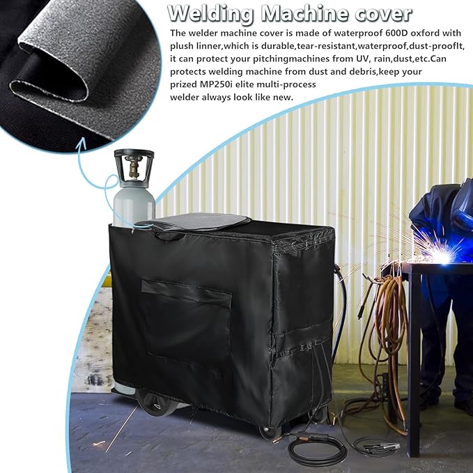 Welding Machine Cover with Zipper,Heavy Duty 600D Waterproof Welding Cart Cover, for Welder Machine Models TIG/MIG 240/230/MP250i/252/255.(40''L*16''W*32''H)
