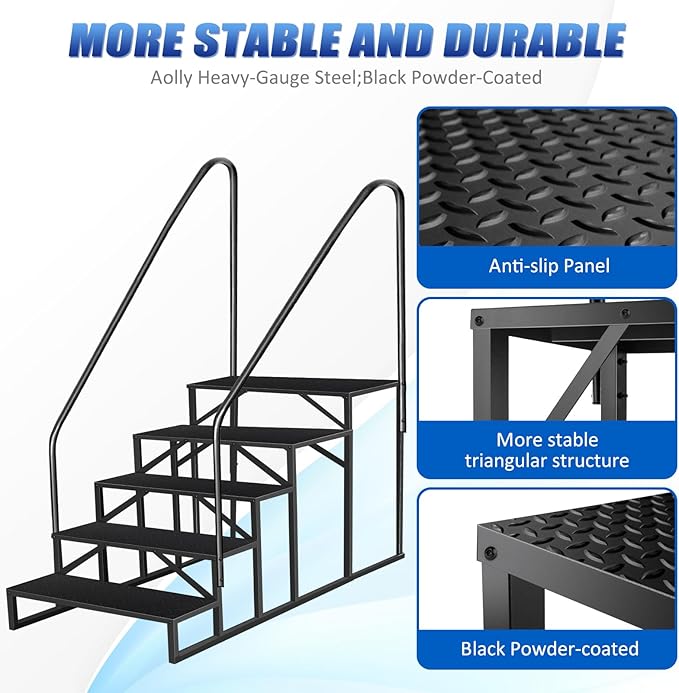 5 Step RV Steps with 2 Handrails,Update 3.0 Outdoor RV Stairs with Anti-Slip Pedals,Spa Steps for Travel Trailers,Heavy Duty Mobile Home Stairs for Camper, Porch, Spa