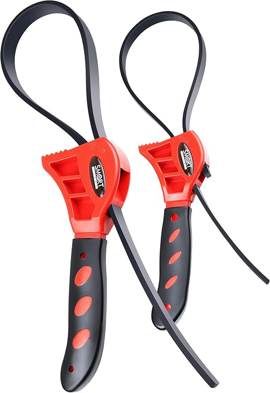SMART JERRY - Rubber Strap Wrench Plumbing | 2-Pack Anti-Scratch Belt Wrenches for Shower Heads, Oil Filter, Pipes & Drain | Adjustable Shower Head Wrenches | Oil Filter Strap Wrench