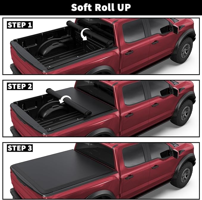 Soft Roll Up Truck Bed Tonneau Cover Compatible for 2002-2024 Dodge Ram 1500 Fleetside Without Ram Box（19-24 Classic Only 6.4FT 76Inch