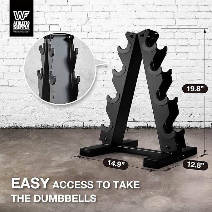 WF Athletic Supply Black Neoprene Dumbbell Set, Non-Slip & Hex Shape, Great for Muscle Toning, Strength Building & Weight Loss; Sizes, Dumbbells Only & w/Rack Options Available
