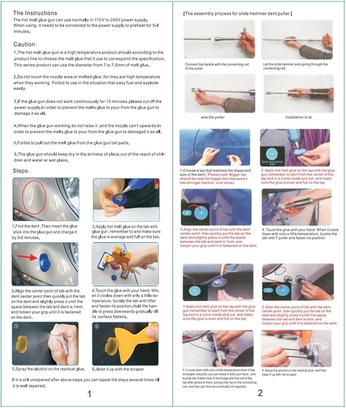 Paintless Car Dent Puller Kit, Dent Removal Kit Tool Car Dent Remover Auto Body Dent Repair Tool Kit Golden Lifter Dent Repair Puller for Car Body, Motorcycle, Refrigerator.