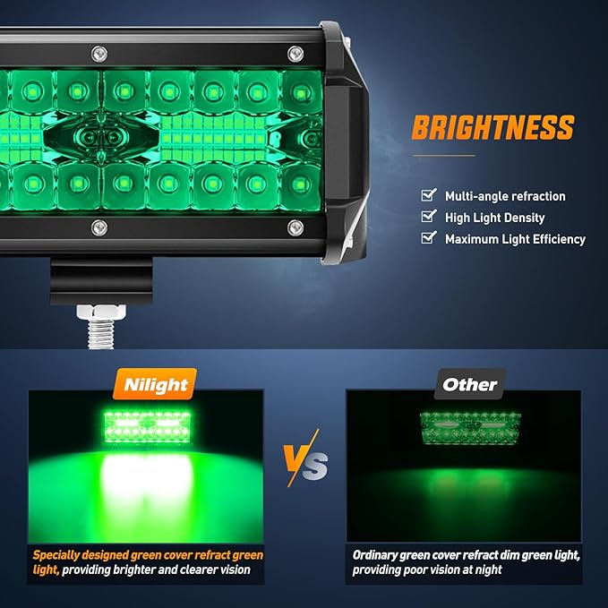 Nilight 6.5 Inch LED Light Pods Green Triple Row 2PCS 120W Flood Spot Combo Off Road Driving Fog Fishing Hunting Emergency Safety Signal Deck Trailer Lighting for UTV Pick-up Van Boat Tractor