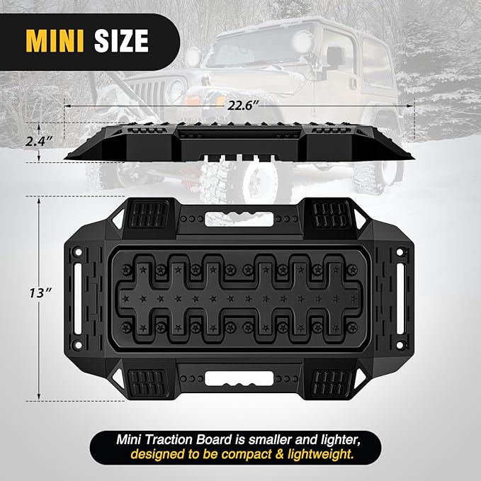 Nilight Recovery Offroad Traction Boards Mini Short Emergency Tire Tracks Mats For 4WD 4X4 ATV UTV on Mud Sand Snow (2PCS Black)