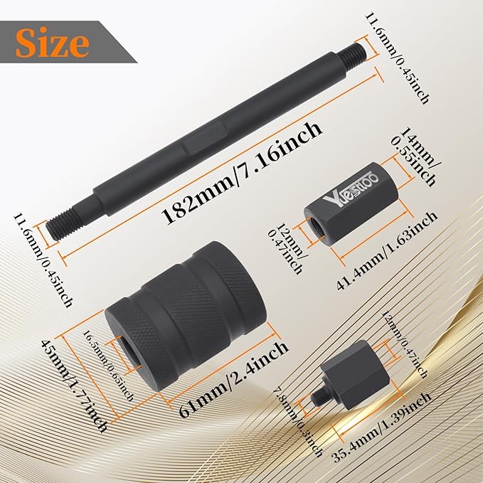 Diesel Injector Puller Tool with Slide Hammer, Fuel Injector Removal Tool with M8 M12 M14 Thread Adapters, Common Rail Injector Remover