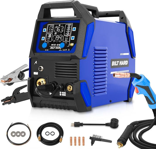 BILT HARD Aluminum 250A MIG Welder, Gas MIG/Flux Core MIG/Lift TIG/Stick/Spot Welding/Spool Gun Compatible 6-in-1 Welding Machine, 110V/220V Multi-Process Welder w/LED Display, IGBT Inverter