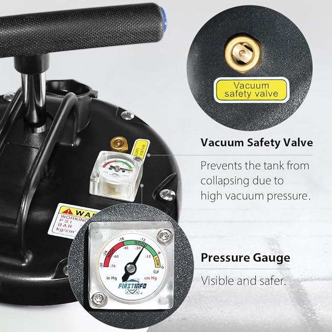 FIRSTINFO A1108USY5 Patented Third Generation 9L / 2.3 Gallon Taiwan Pneumatic/Manual Oil Vacuum Extractor | Safety Pressure Gauge | 51 Inch Tube | 11.8 feet Tubes Length | Thinnest Tube