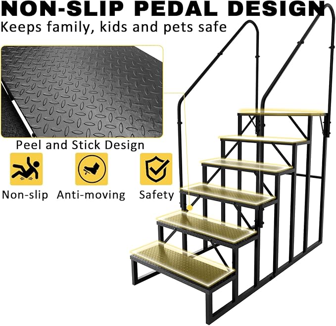 RV Steps with 2 Handrails, Hot Tub Steps Outdoor, 6 Step Ladder Stool, RV Stairs with Anti-Slip Panel, Camper Steps for Spa, Travel Trailers, Pool and Porch