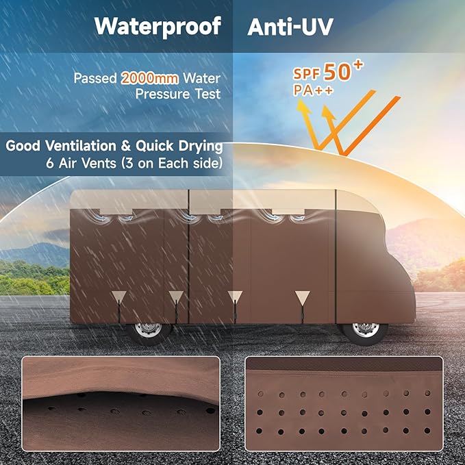 VINPATIO Class C RV Cover Fits 29'-32' RV, 600 Oxford Fabric Two Color Design, Heavy Duty Windproof Waterproof Anti-UV Class C Motorhome Cover with 2 Extra Long Straps, Gutter Covers