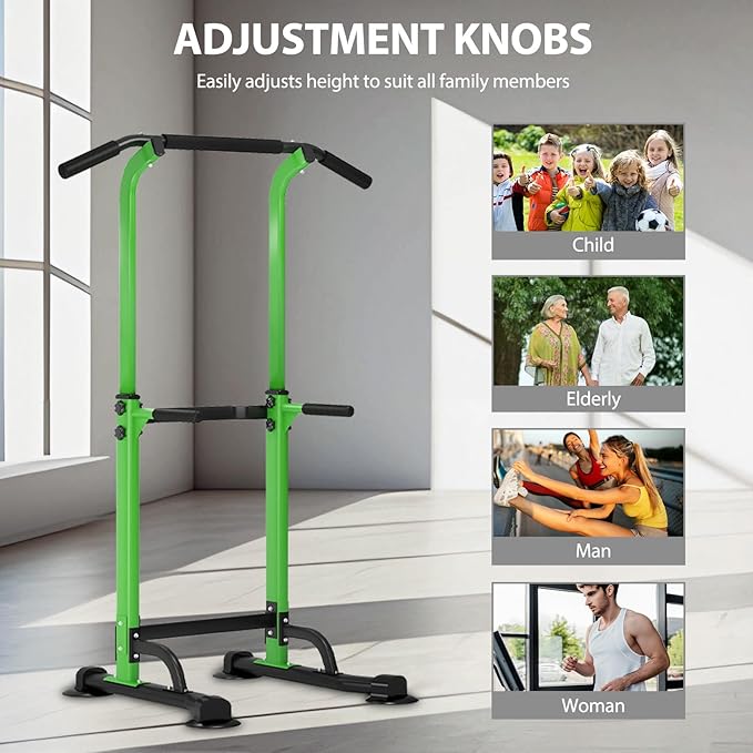 Dland Power Tower Pull Up Bar Dip Station and Height Adjustable Dip Bar Stand, Multi-Function Home Gym Exercise Equipment Strength Training Fitness Workout Station