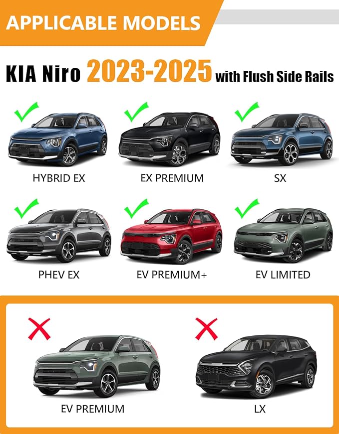 KINGGERI Roof Rack Cross Bars Compatible with Kia NIRO 2023 2024 2025 with Flush Side Rails, 220lbs Lockable Heavy Duty Aluminum Roof Rails Crossbars Rooftop Cargo Carrier Luggage Black