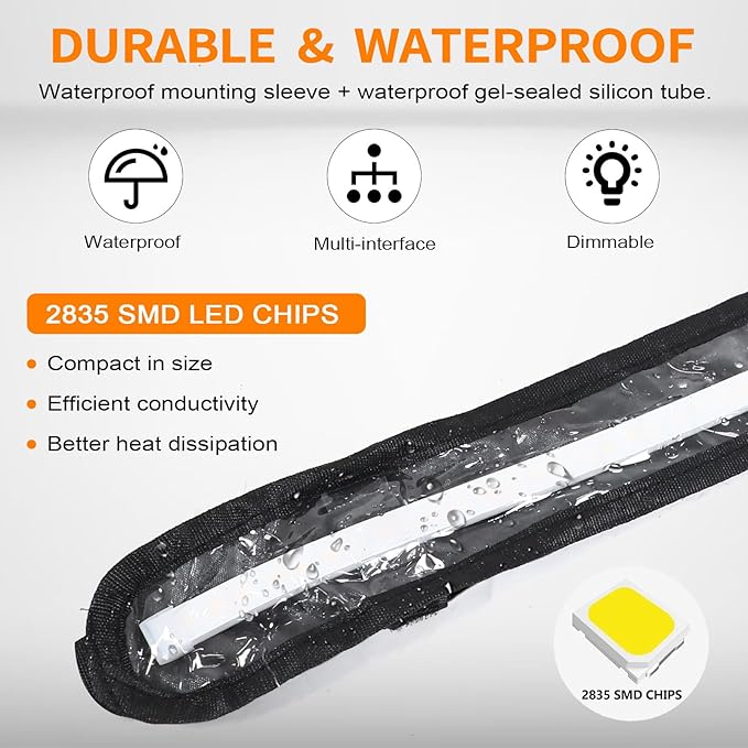 12V Led Light Strip,RV Awning Lights with 2835 LED Chips,IP68 Waterproof Led Light Bar for Outdoor Camping and Overland,2PC