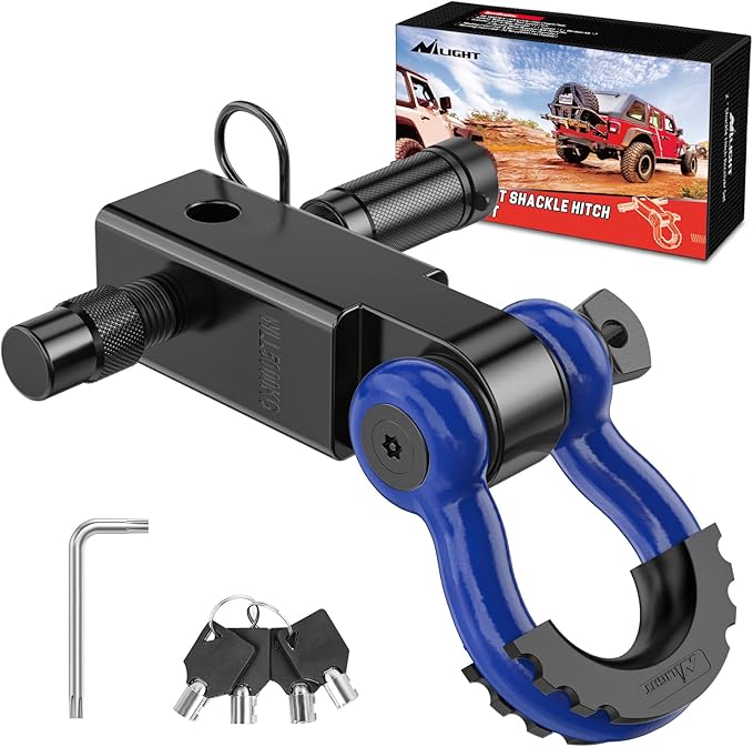 Nilight Anti-Theft Shackle Hitch Receiver 2Inch 45000 LBs Breaking Strength 3/4" Anti-Theft D Ring Shackle 5/8" Trailer Hitch Lock Pin Heavy Duty Solid Towing Kit for Trucks Off Road (Blue&Black)