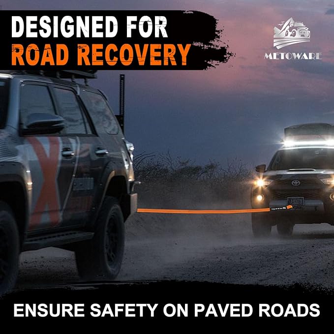 METOWARE Tow Strap with Hooks - 2" x 20ft(10,000lbs) Tree Saver Winch Strap - Emergency Recovery Tow Strap Winch Extension Rope with Forged Steel Hooks - for Truck, SUV, ATV