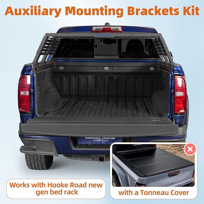 Hooke Road Truck Bed Auxiliary Mounting Brackets Kit for 2015-2022 Chevrolet Chevy Colorado & GMC Canyon, Only Work with Hooke Road New Gen Overland Bed Rack