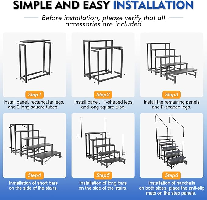 5-Step RV Steps with Dual Handrails, Heavy-Duty Mobile Home Steps, 660 lbs Load Capacity, RV Stairs for Camper, Hot Tub, Trailer & Porch with Non-Slip Mats