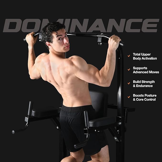 Pull Up Bar Free Standing - Power Tower, Multi-Functional Pullup Dip Station, Calisthenics Equipment Station For Home Gym - 440LBS Capacity, Height Adjustable, Durable, Heavy-Duty Strength Training For Men & Women To Build Muscle.