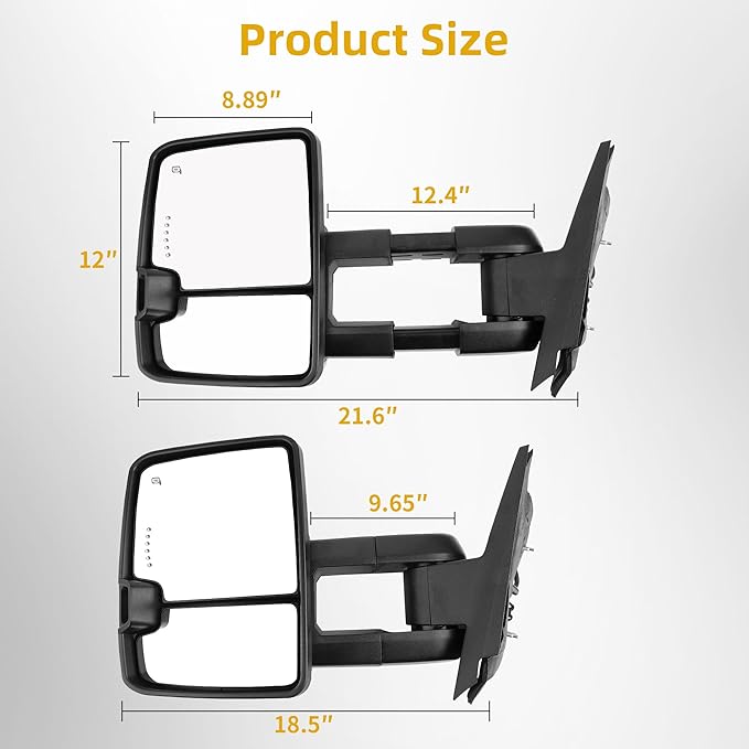 DWVO Towing Mirrors Compatible with 2008-2013 Chevy Silverado GMC Sierra All Models, Silverado 2007 Sierra New Body Style, Power Heated LED Arrow Signal Light Reverse Lights