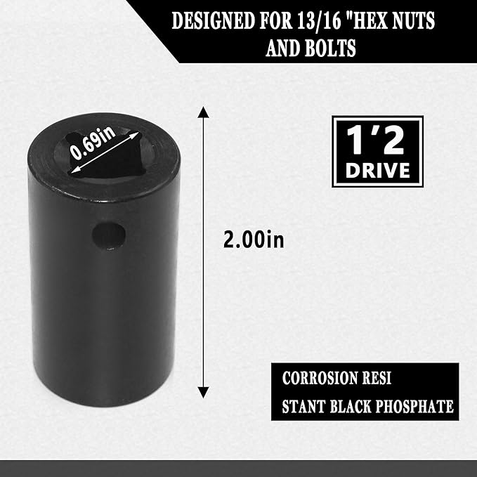 1/2-Inch Drive 13/16-Inch Penta Socket, 5 Point Impact Tool for Curb Boxes, Water Meters, Fire Hydrants