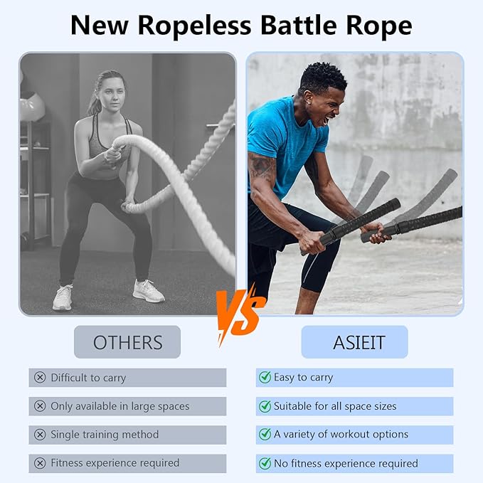 2025 New Weighted Ropeless Battle Ropes for Home Gym, Heavy Duty Battle Rope for Advanced Fitness Training, Portable Workout Ropes for Working Out, Durable Exercise Rope for Home Workout