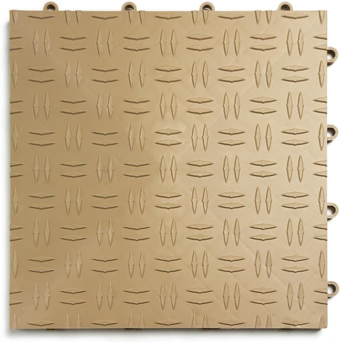 Big Floors GarageTrac Diamond, Interlocking Non-Slip Garage Flooring Tile, Durable, Modular, Heavy-Duty Copolymer, Easy Install (Beige, 24 Pack of 12 x 12" Tiles)