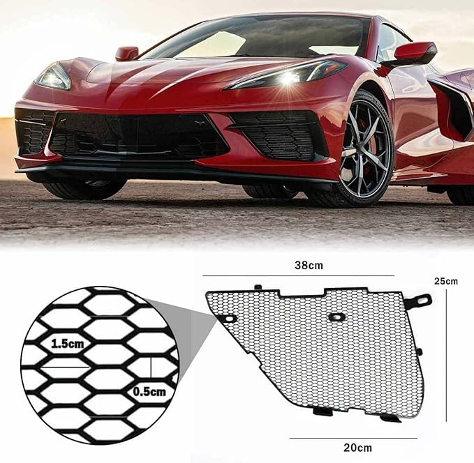 2Pcs Black Upgraded Front Radiator Guards Grille,Aluminum Front Outer Grill Low Profile Body Bumper Grille Vents Insert Mesh Set for Corvette C8 Stingray Z51 Convertible/HTC 2020-2025