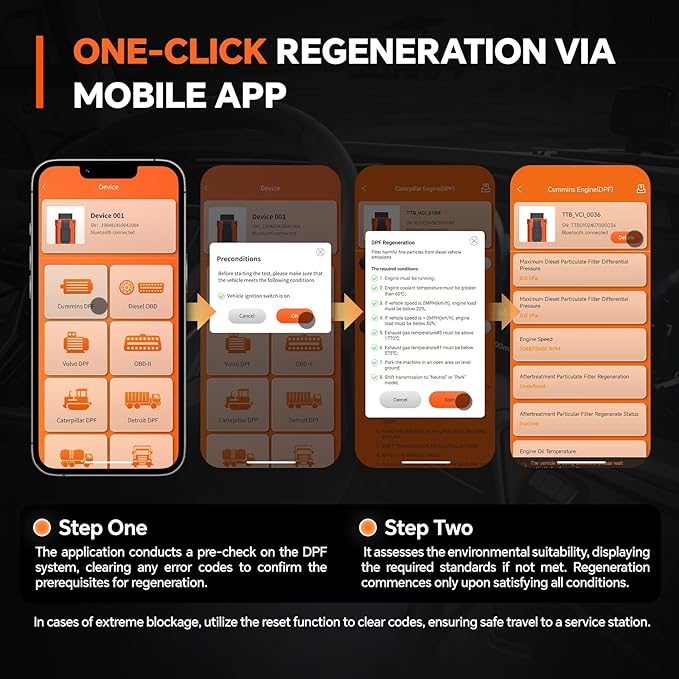 Real-Time DPF Regeneration Monitor, OBD2 Code Reader for Heavy Duty Truck Compatible with Volvo Engines, Condition-Based Regen and Reset for Smoother Driving
