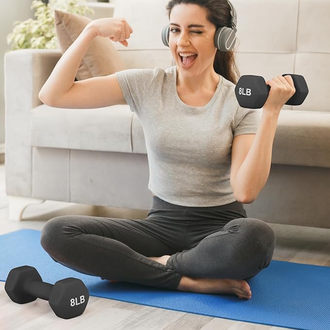 MADOG Dumbbell Set, Anti-Slip Neoprene Coated Hexagon Hand Weights for Home Gym Equipment Workouts Strength Training