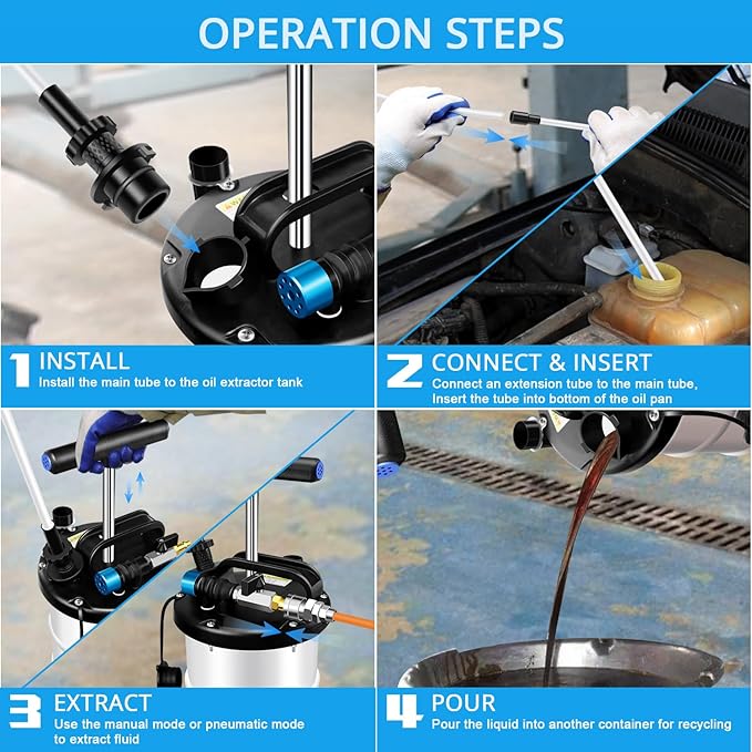 YSTOOL 6.5L Pneumatic and Manual Fluid Extractor Pump Set with Oil Vacuum Change Evacuator, Extension Tubes and Brake Bleeding Hose for Automotive Agricultural Machinery