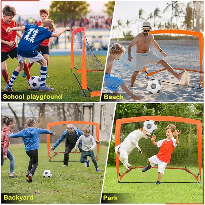 Kids Soccer Goals for Backyard Set, 2 Set of 4X3 ft Portable Toddler Pop Up Soccer Net Training Equipment with Soccer Ball, Agility Ladder and Cones for Outdoor Sports Games