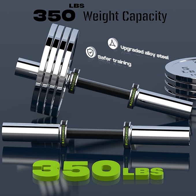 16" Olympic Dumbbell Handle Pair - Solid Adjustable Dumbbell Bars With Spring Collars 2'' Can Load(150LB/350LB), Suitable For Home Gym Exercise