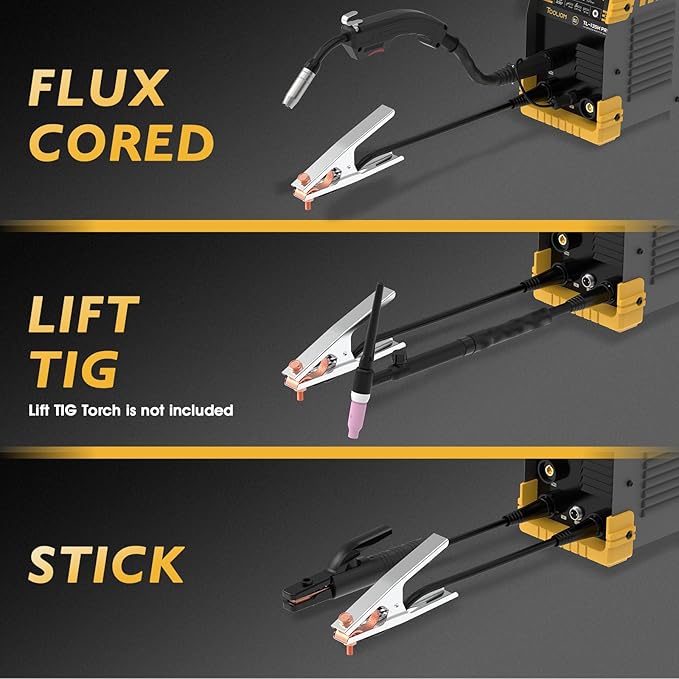 TOOLIOM 135A Gasless Flux Core MIG Welder 110V MIG Welder Flux MIG/Lift TIG/Stick 3 in 1 Welding Machine IGBT DC Inverter with LCD Display