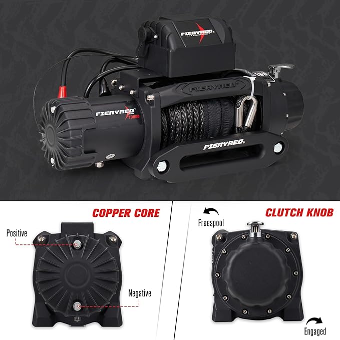 FieryRed 13000 lb Winch, 12V IP67 Waterproof Electric Trailer Winch with Synthetic Rope, 2in1 Wireless Remote Control, Hawse Fairlead for Off Road Vehicle Towing Jeep Truck