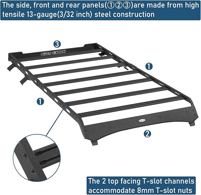 Hooke Road Bronco Full Length Roof Rack Aluminum Cross Bars for 2021-2025 Ford Bronco 4-Door Hardtop (Exclude Bronco Sport), Overlanding Rooftop Cargo Basket Carrier