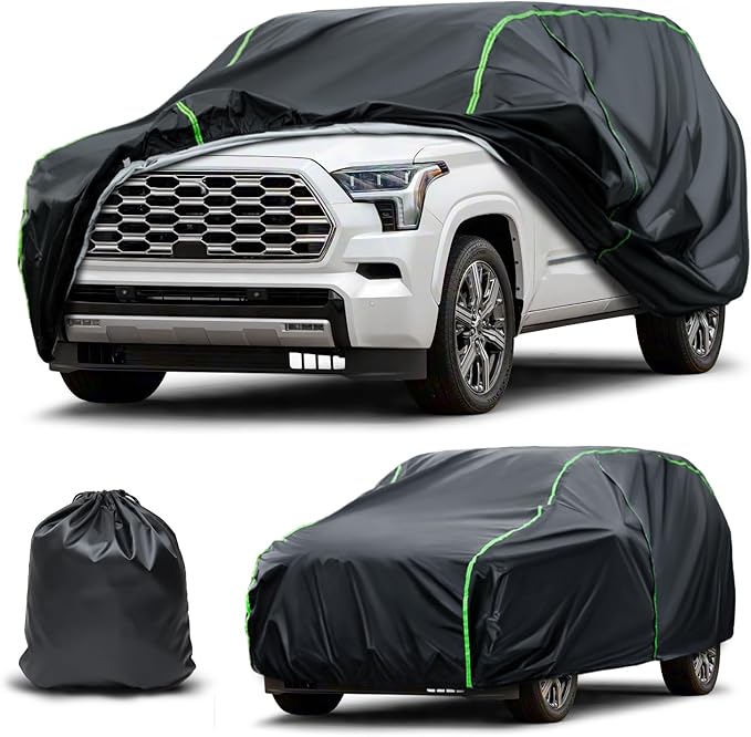 Waterproof Car Cover Compatible with Escalade/Tahoe/Expedition/Yukon/Sequoia/Armada All-Weather Protection, 205"-211" SUV PEVA Car Cover with Zipper Door