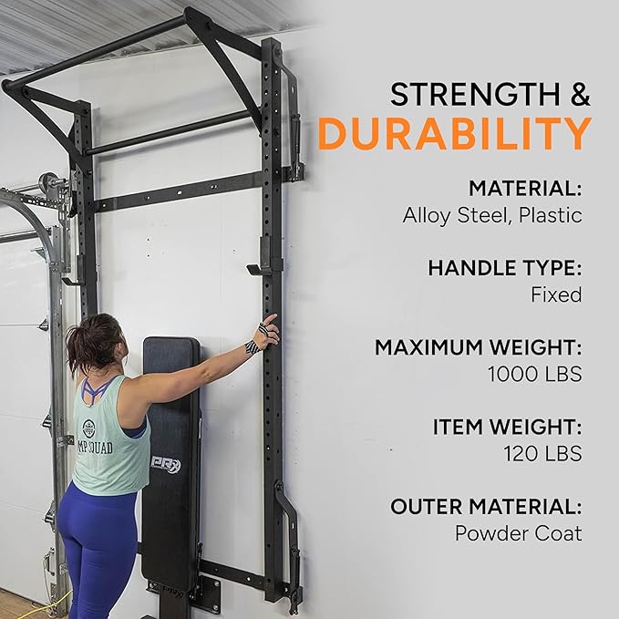 PRx Performance Murphy Foldable Squat Rack with Space-Saving Pull-Up Bar - Wall-Mounted Gym Equipment, Includes J-Cups for Barbell, Ideal for Strength Training, Bench Press and Leg Squats