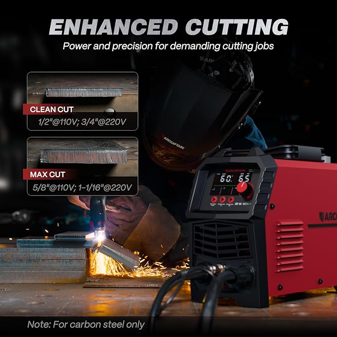 ARCCAPTAIN 60Amp [Non-HF] Plasma Cutter, Blow Back Pilot Arc Plasma Cutting Machine, 110V/220V, Upgraded Large LED Display, Plate Cutting, Expanded Metal, Rust Removal, Gouging, Air Pressure Detection