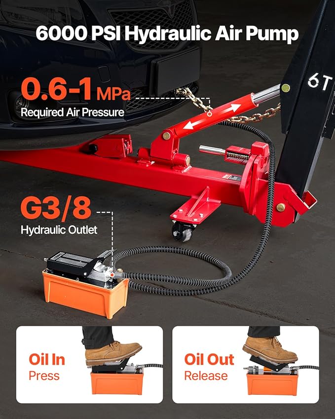 VEVOR Auto Body Frame Puller Straightener, 6T Tension Car Body Repair Equipment with 6000PSI Hydraulic Foot Pump & Swivel Post, Includes 16 Straightening Tools, for Auto Repair Shop, Sedan SUV Pickup