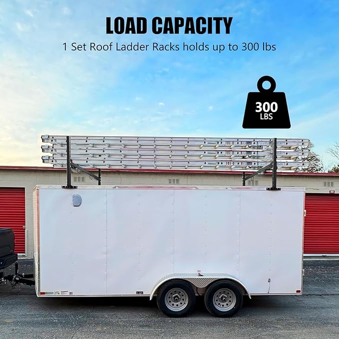 Adjustable Roof Ladder Racks,Trailer Ladder Racks Fit for 4'-7' Enclosed Trailers Cargo Vans Trucks – 2 Pack, Black