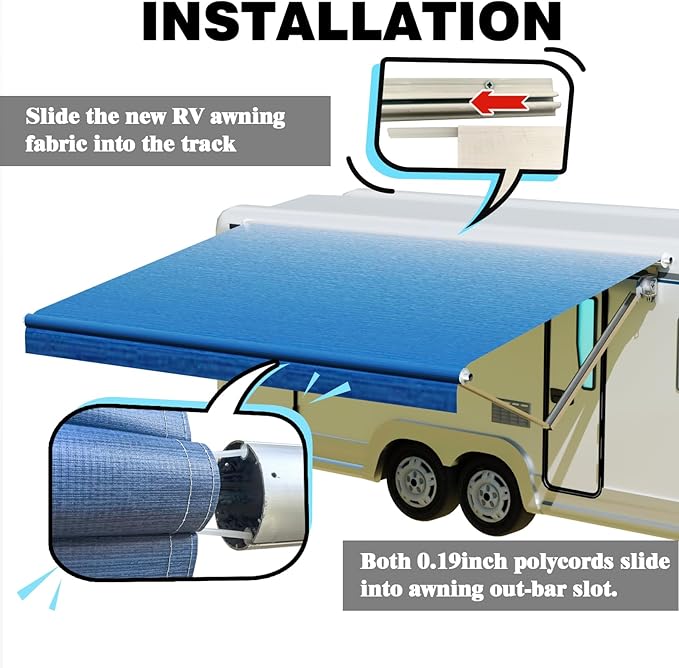 RV Awning Fabric Replacement,Camper Trailer Motorized Awning Replacement for Motorhome,Heavy Duty Weatherproof 18.5oz Outdoor Vinyl RV Canopy 17'(Fabric 16'2") Blue Fade