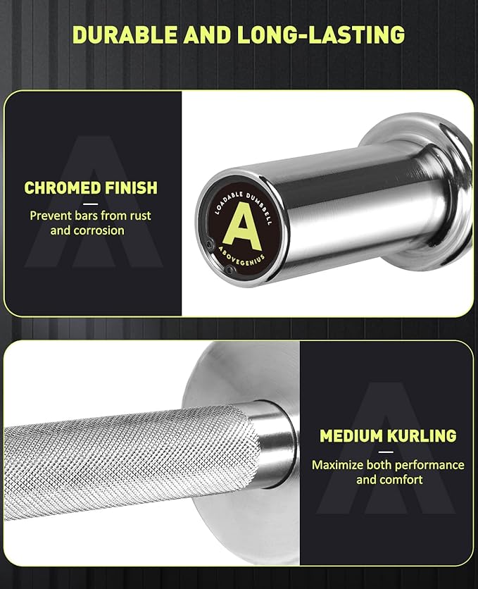 Pair of 16" Olympic Dumbbell Handles, Loadable Dumbbell Bars for 2-inch Olympic Weight Plates Great for Home Gym Strength Training, Weight Bars with 2 Pair of Spring Collars