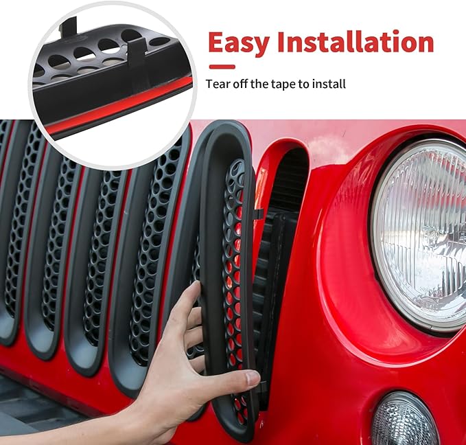 Mesh Grill Insert Grille Inserts Cover Fit for 2007-2018 Jeep Wrangler JK JKU(Matte Black)