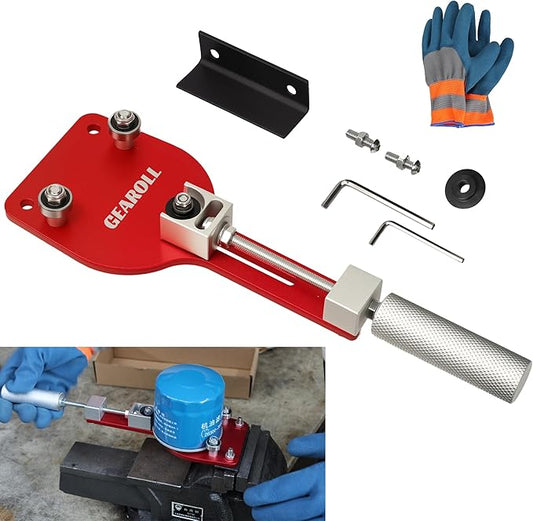 77750 Oil Filter Cutter Tool with Vise Jaw Plate, Oil Filter Cutter Cutting Tool for Filter Cutting Range 2-3/8" to 5" (Red)