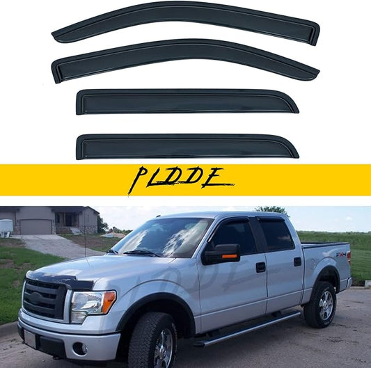 Window Visor Rain Guards Compatible with 2009-2014 Ford F-150 SuperCrew & Crew Cab Smoke Window Wind Deflector Vent Visors for Trucks Accessories Outside Mount Tape-On 4 Pieces 10 11 12 13