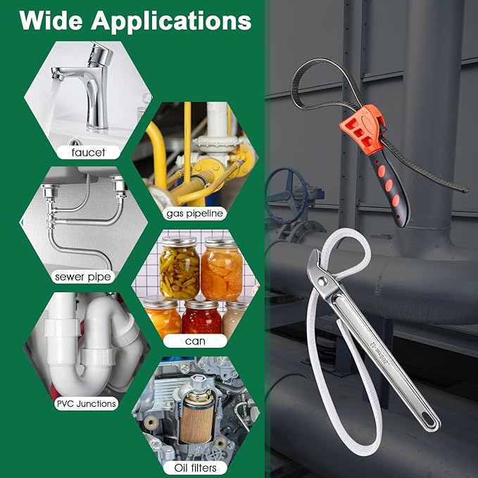 2Piece Wrench Set:12" Aluminum Nylon Strap Wrench&6" Multi-Purpose Rubber Strap Wrench Plumbing,Non-Slip, Non-Marring Grip,Complete DIY Automotive Tool Kit for Oil Filter & Household