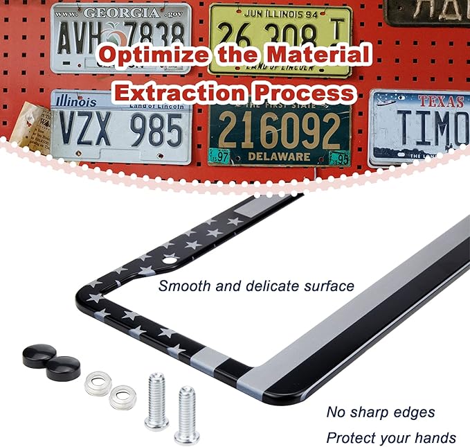 American Flag License Plate Frame - Airxwills Black Frame, 2 Packs Universal Aluminum for Front and Rear Car Tags.