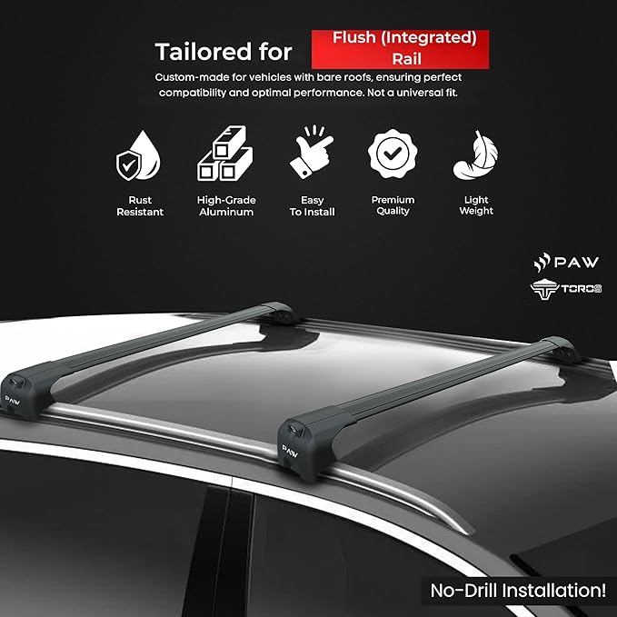 Fits BMW X4 Roof Rack Cross Bars – F26 & G02 with Flush Roof Rails, 330 lbs Capacity, Aluminum T-Slot Bars, Lockable, No-Drill Installation (Black)