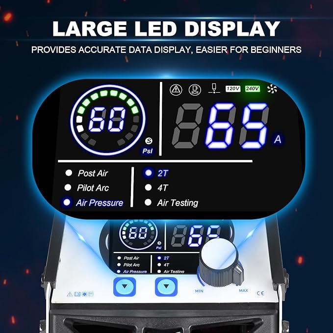 FLARING FC650DL PLUS Plasma Cutter 65 AMP Non Touch Pilot Arc Plasma Cutter Machine 120/240V Dual Voltage, Digital Display, High Frequency IGBT Inverter, Post Air/2T/4T, 5/8" Clean Cut with Consumable