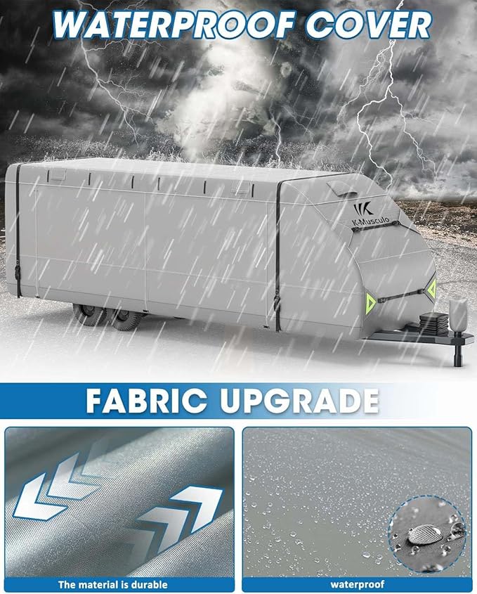 K-Musculo RV Cover,16-18 FT Heavy Duty Travel Trailer Cover with 8 Layers Corner, Windproof and Waterproof Camper Cover with 4 Tire Cover & Tongue Jack Cover 2024